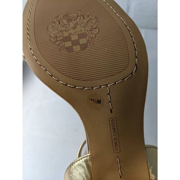 Vince Camuto Strappy Gold Tone Leather‎ Block Heels  Sandals Size 7.5 US New - Picture 6 of 8